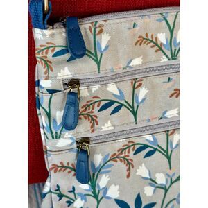 English National Trust Oil-Cloth Gray with Blue Floral Canvas Strap